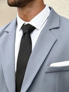 Manfinity Mode Men's Plus Size Solid Color Single Button Jacket And Pants Casual Suit Set - Dusty Blue - View 7