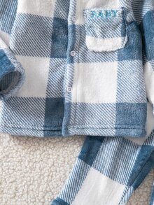 男嬰休閒長袖上衣與長褲格紋居家服套裝 - 霧霾藍 - 查看 7