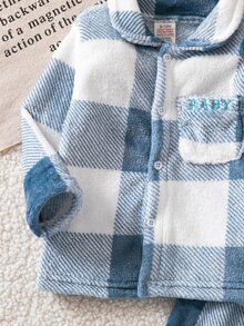 男嬰休閒長袖上衣與長褲格紋居家服套裝 - 霧霾藍 - 查看 5