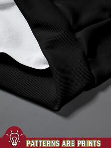 Manfinity Homme 男士抽象幾何印花連帽衛衣與慢跑褲套裝，抽繩運動休閒服，適合休閒街頭穿搭、日常穿著、旅行與居家放鬆 - 黑色 - 查看 4