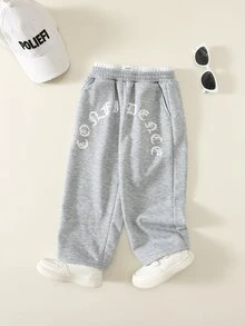 SHEIN 兒童男童 1 件裝休閒寬鬆百褶運動長褲，時尚舒適加厚，適合學校、大學、開學首日、兒童婚禮賓客穿著 - 淺灰色 - 查看 6