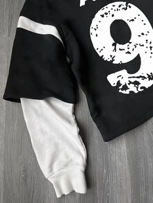 Neovey Men's Letter Graphic Round Neck Long Sleeve Casual T-Shirt With 2 In 1 Design, Spring And Summer, Graphic Tee, Fall - Black and White - View 3
