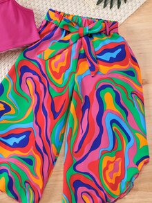 SHEIN Young Girls Sleeveless Ribbed Hollow Out Top And Wide Leg Pants 2Pcs Set, Summer, School, Campus, College Girls Outfit Sets - Multicolor - View 8