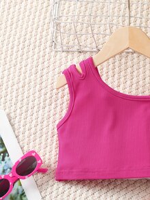 SHEIN Young Girls Sleeveless Ribbed Hollow Out Top And Wide Leg Pants 2Pcs Set, Summer, School, Campus, College Girls Outfit Sets - Multicolor - View 5