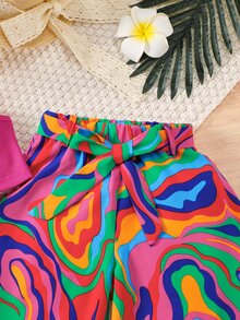 SHEIN Young Girls Sleeveless Ribbed Hollow Out Top And Wide Leg Pants 2Pcs Set, Summer, School, Campus, College Girls Outfit Sets - Multicolor - View 7