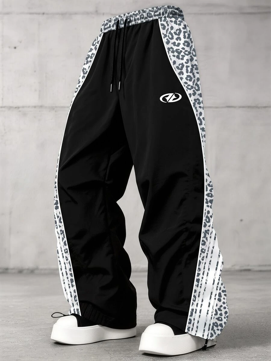 Sport MetroGents Men's Leopard Print Contrast Color Drawstring Waist 4-Way Stretch Sports Pants, Gym - Multicolor - View 1