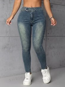 Rivivi Plus Size Women's Washed Vintage Slim Fit Jeans - Medium Wash - View 6