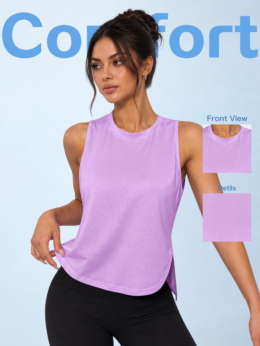 Sovereign Charm Women Letter Print Crew Neck Casual Versatile Sports Tank Top - Purple - View 1