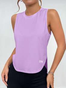 Sovereign Charm Women Letter Print Crew Neck Casual Versatile Sports Tank Top - Purple - View 5