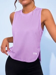 Sovereign Charm Women Letter Print Crew Neck Casual Versatile Sports Tank Top - Purple - View 2