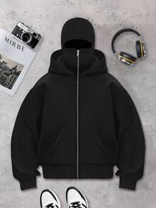 Neovey Men Casual Double-Hood Zip-Up Hooded Jacket, Grunge, Fall - Black - View 3