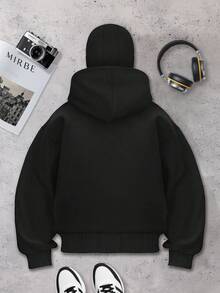 Neovey Men Casual Double-Hood Zip-Up Hooded Jacket, Grunge, Fall - Black - View 2
