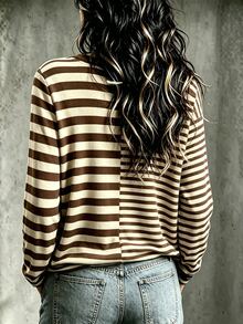 Bytebia Bytebia Women's Double-Row Striped Casual Fashion Versatile Long Sleeve Crew Neck Top - Multicolor - View 2