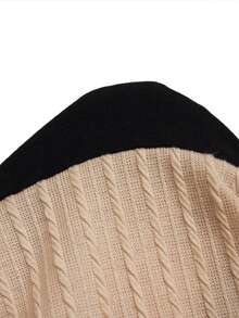 SHEIN Holidaya Women's Elegant Casual Retro Commute Color‑Block Cable Long Sleeve Knit Tee,Fitted Cropped Casual Fall Layering Basic Tops Going Out Outfits For Women - Black - View 10