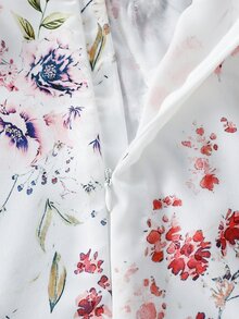 SHEIN Baby Girl Elegant Floral Print Collared Asymmetric Front Button Qipao Dress, Short Sleeve Hidden Zipper, Spring/Summer - White - View 4