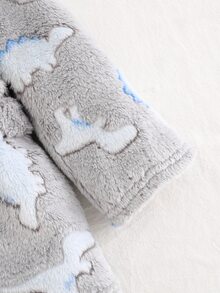 Cozy Pixies Baby Boy Cartoon Dinosaur Printed Hooded Thermal Lined Thick Open Front Robe Autumn Winter - Light Grey - View 3