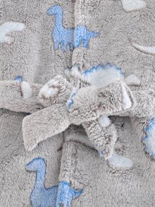 Cozy Pixies Baby Boy Cartoon Dinosaur Printed Hooded Thermal Lined Thick Open Front Robe Autumn Winter - Light Grey - View 4