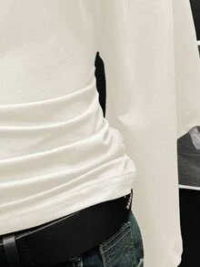 Bitrose Casual Solid Color Off Shoulder Cinched Waist T-Shirt - Apricot - View 5
