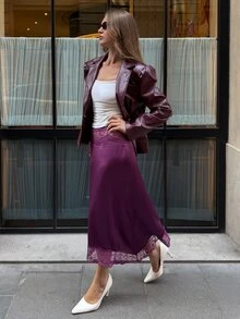 Aloruh Women's Lace Patchwork Casual Versatile Daily Wear Skirt - Purple - View 7