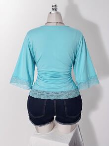 SHEIN ICON 女款大尺碼復古性感千禧風Y2K簡約休閒優雅通勤都市現代蕾絲P - 藍色 - 查看 2
