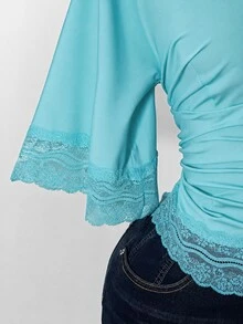 SHEIN ICON 女款大尺碼復古性感千禧風Y2K簡約休閒優雅通勤都市現代蕾絲P - 藍色 - 查看 8