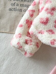 SHEIN Vintaside Kids 2件組幼女衛衣長褲套裝 甜美粉色白色毛絨豹紋 1/4拉鍊長袖高領 度假派對冬季連身褲 毛絨 - 粉色 - 查看 5