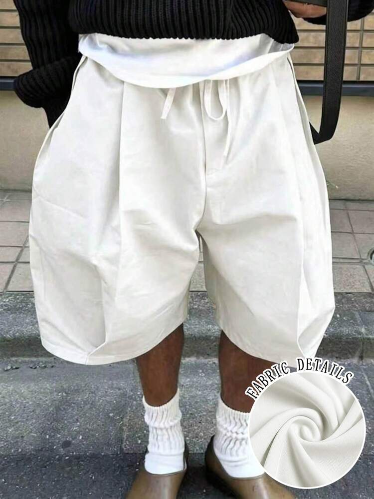 Neovey Men's Solid Color Drawstring Waist Slant Pocket Casual Streetwear Loose Wide Leg Shorts Vacation Off-White Summer Vacation Vacation - Khaki - View 5