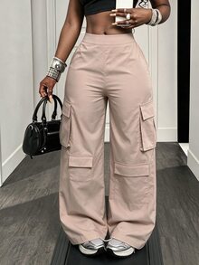 BamGleam Women's Solid Color Casual Versatile Daily Wear Suit Pants Everyday Going Out Dusty Pink Summer - Khaki - View 3
