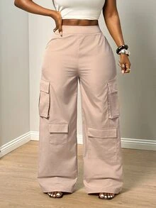 BamGleam Women's Solid Color Casual Versatile Daily Wear Suit Pants Everyday Going Out Dusty Pink Summer - Khaki - View 5