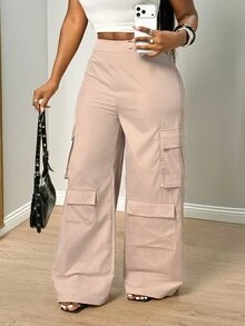 BamGleam Women's Solid Color Casual Versatile Daily Wear Suit Pants Everyday Going Out Dusty Pink Summer - Khaki - View 1