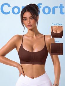 SHEIN Sovereign Charm 女款純色休閒百搭日常旅行運動細肩帶T恤 - 棕色 - 查看 1