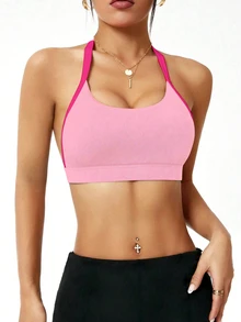 Sovereign Charm Bra Olahraga Wanita Tanpa Lengan dengan Trim Kontras dan Tali Bahu yang Dapat Diatur - MultiWarna - View 5