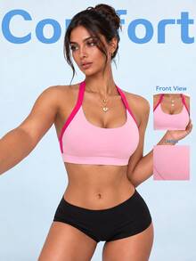 Sovereign Charm Bra Olahraga Wanita Tanpa Lengan dengan Trim Kontras dan Tali Bahu yang Dapat Diatur - MultiWarna - View 2
