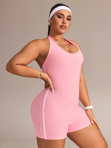Rhythm Era Women's Plus Size Halter Neck Tank Top Style Sports Romper - Pink - View 3
