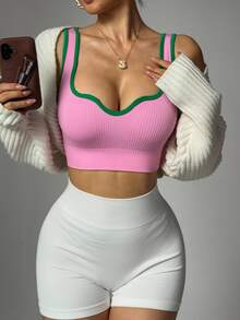 SHEIN Sovereign Charm 女式罗纹短款无缝修身运动背心 - 彩色 - 查看 7