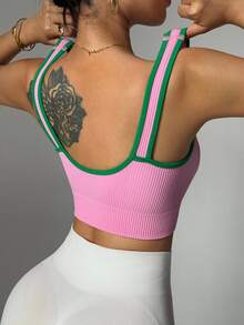 SHEIN Sovereign Charm 女式罗纹短款无缝修身运动背心 - 彩色 - 查看 8