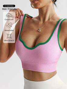 SHEIN Sovereign Charm 女式罗纹短款无缝修身运动背心 - 彩色 - 查看 3