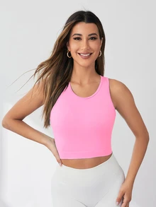 SHEIN Sovereign Charm Women's Cross Back Seamless Workout Tank Top Fitted Shirtworkout Tank Top - Pink - View 4