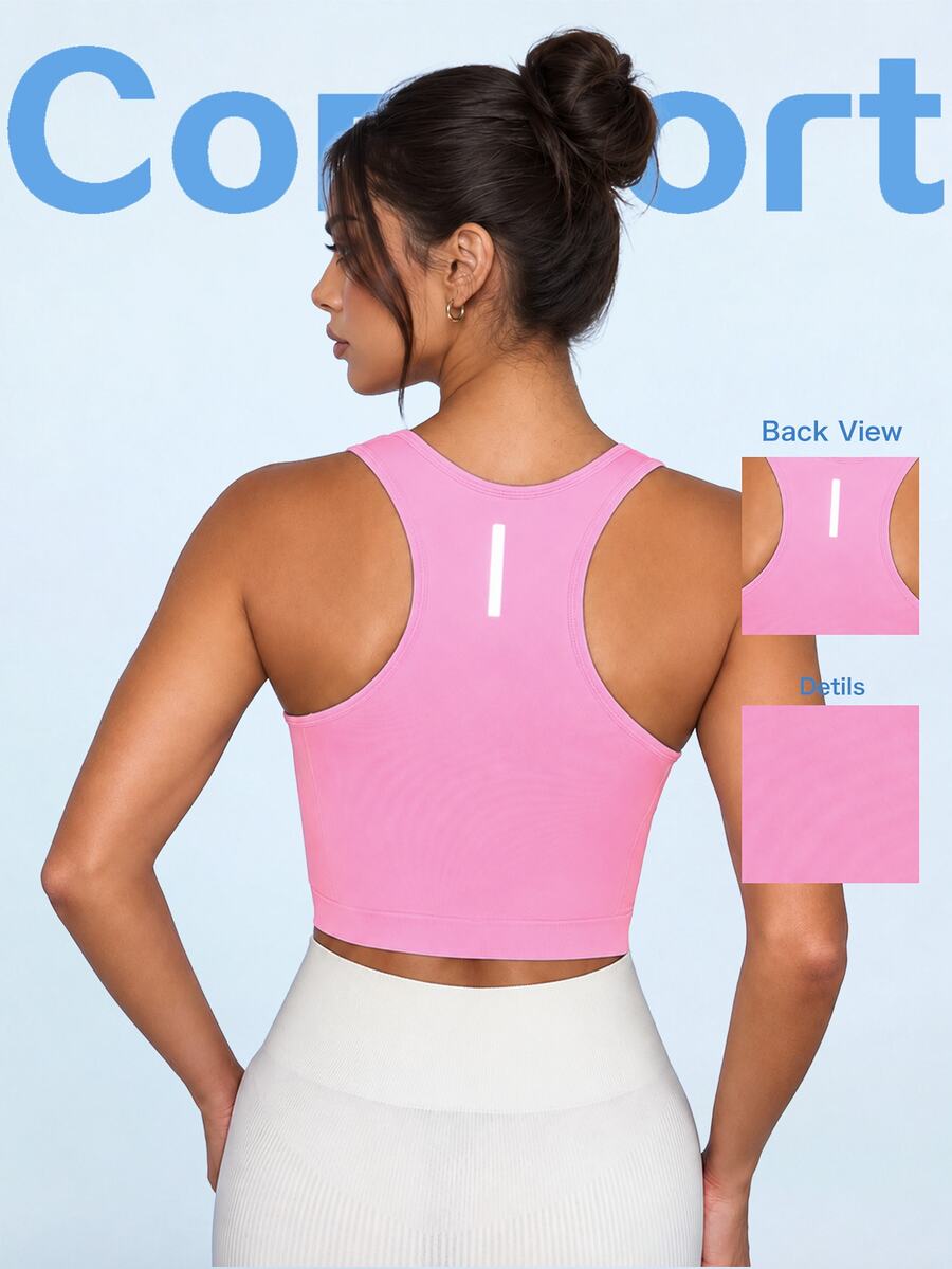 SHEIN Sovereign Charm Women's Cross Back Seamless Workout Tank Top Fitted Shirtworkout Tank Top - Pink - View 1