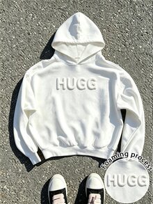 Neovey Men's White Hoodie Sweatshirt With Foamed Letter Print Pattern, Suitable For Autumn/Winter Wear, Outdoor And School Occasions - White - View 3
