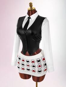 Amplova Ultra Low Waist Women's Knitted Heart Poker Card Crochet Mini Skirt - White - View 3