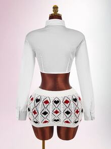Amplova Ultra Low Waist Women's Knitted Heart Poker Card Crochet Mini Skirt - White - View 7