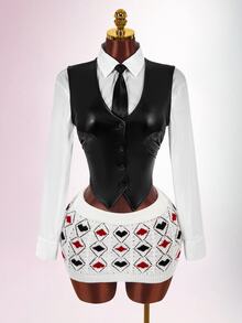 Amplova Ultra Low Waist Women's Knitted Heart Poker Card Crochet Mini Skirt - White - View 16
