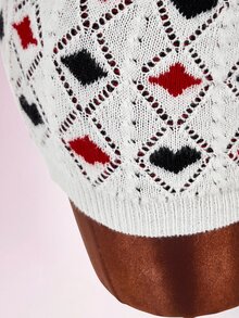 Amplova Ultra Low Waist Women's Knitted Heart Poker Card Crochet Mini Skirt - White - View 14