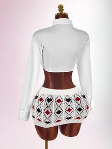 Amplova Ultra Low Waist Women's Knitted Heart Poker Card Crochet Mini Skirt - White - View 9