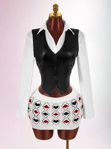 Amplova Ultra Low Waist Women's Knitted Heart Poker Card Crochet Mini Skirt - White - View 1