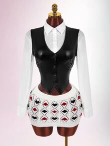 Amplova Ultra Low Waist Women's Knitted Heart Poker Card Crochet Mini Skirt - White - View 6