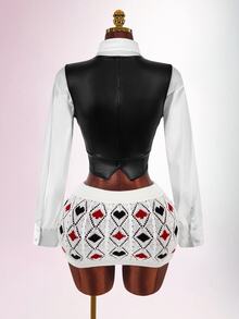 Amplova Ultra Low Waist Women's Knitted Heart Poker Card Crochet Mini Skirt - White - View 11