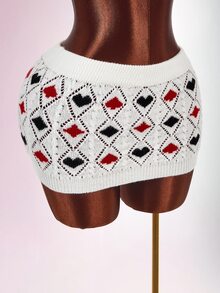 Amplova Ultra Low Waist Women's Knitted Heart Poker Card Crochet Mini Skirt - White - View 13
