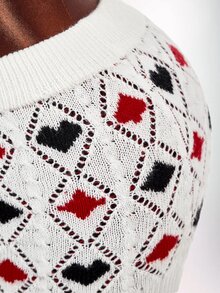 Amplova Ultra Low Waist Women's Knitted Heart Poker Card Crochet Mini Skirt - White - View 15